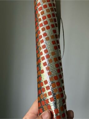 Vintage c1970s Metallic Orange Geometric Squares Patterned Wallpaper MCM Design